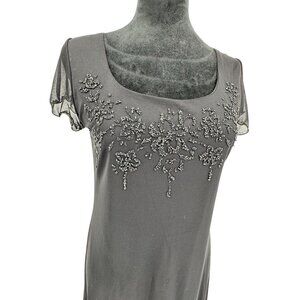 AGB Vintage Black Beaded Cocktail Dress Size 6 Made In USA Sheer Overlay Wedding